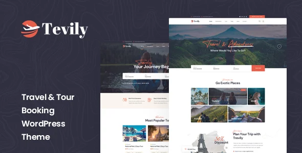 Tevily - Travel & Tour Booking WordPress Theme WordPress theme homepage layout for a adventure travel website