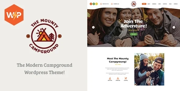 The Mounty | Hiking Campground & Children Camping WordPress Theme WordPress theme homepage layout for a booking travel website