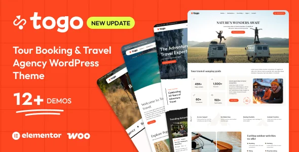 Togo - Tour Booking & Travel WordPress Theme WordPress theme homepage layout for a adventure travel website