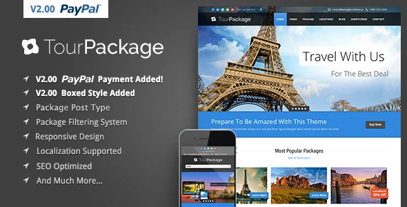 Tour Package - Wordpress Travel/Tour Theme WordPress theme homepage layout for a beach travel website