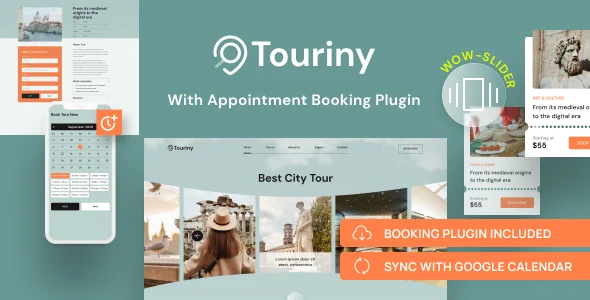 Tour & Travel Booking WordPress Theme - Touriny WordPress theme homepage layout for a appointment travel website