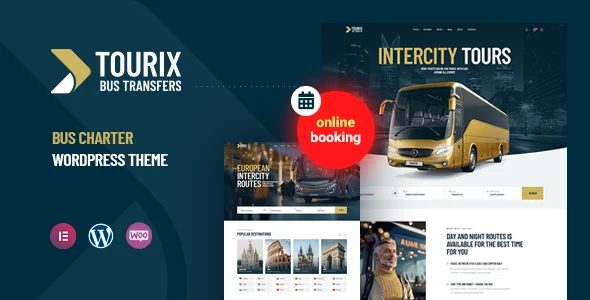 Tourix - Bus Charter Booking WordPress Theme WordPress theme homepage layout for a booking travel website