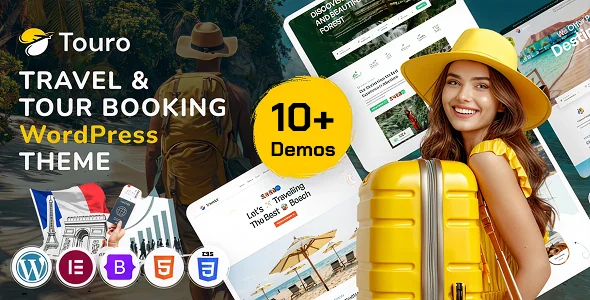 Touro – Travel & Tour Booking Agency WordPress Theme WordPress theme homepage layout for a adventure travel website