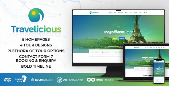 Travelicious - Tour Operator WordPress Theme WordPress theme homepage layout for a destination travel website