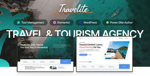 Travelite - Travel & Tourism Agency WordPress Theme WordPress theme homepage layout for a booking travel website