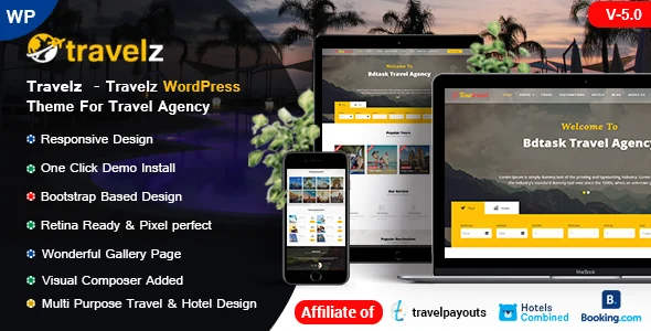 Travelz - WordPress Theme for Tour Agency WordPress theme homepage layout for a tour agency travel website