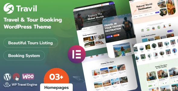 Travil – Travel & Tour Booking WordPress Theme WordPress theme homepage layout for a accommodation travel website
