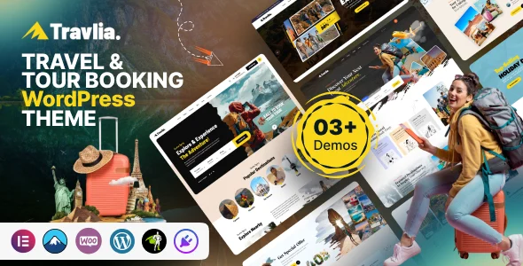 Travlia - Travel Booking WordPress WordPress theme homepage layout for a adventure travel website