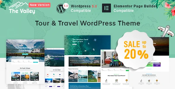 Valley - Tour & Travel Agency WordPress Theme WordPress theme homepage layout for a accommodation travel website
