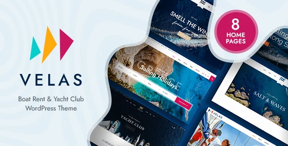 Velas - Yacht Club & Boat Rental WordPress Theme WordPress theme homepage layout for a boat travel website