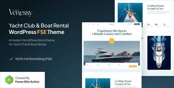Venessy - Yacht Club & Boat Rental Gutenverse FSE WordPress Block Theme WordPress theme homepage layout for a boat travel website