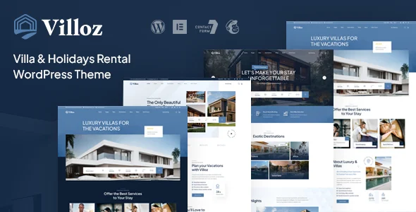 Villoz - Villa & Holidays Rental WordPress Theme WordPress theme homepage layout for a accommodation travel website
