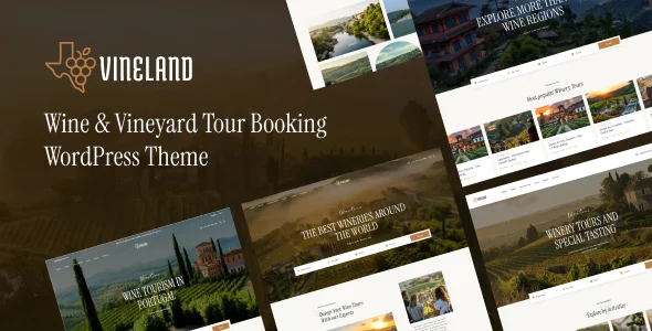 Vineland - Wine & Vineyard Tour Booking WordPress Theme WordPress theme homepage layout for a vineyard booking travel website