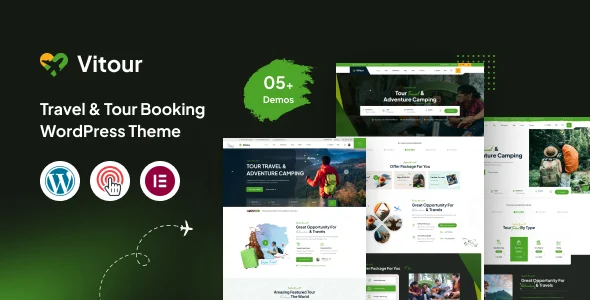 Vitour - Travel & Tour Booking WordPress Theme WordPress theme homepage layout for a adventure travel website