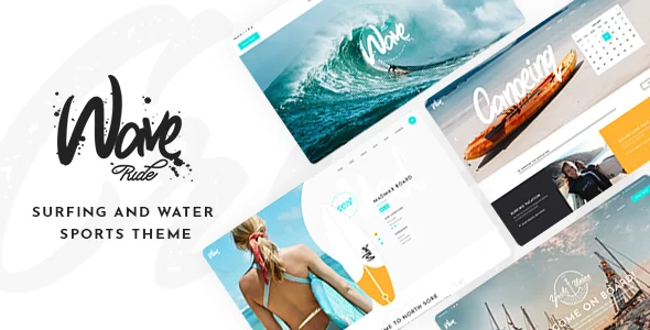 WaveRide - Surfing and Water Sports WordPress Theme WordPress theme homepage layout for a beach travel website