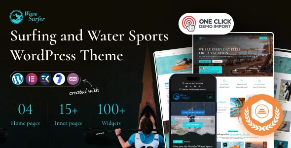 WaveSurfer - Surfing and Water Sports WordPress Theme WordPress theme homepage layout for a beach travel website