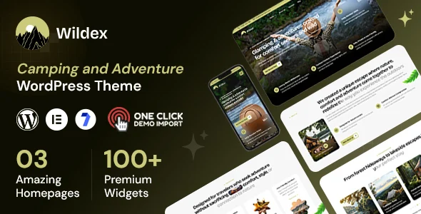 Wildex - Camping and Adventure WordPress Theme WordPress theme homepage layout for a adventure travel website