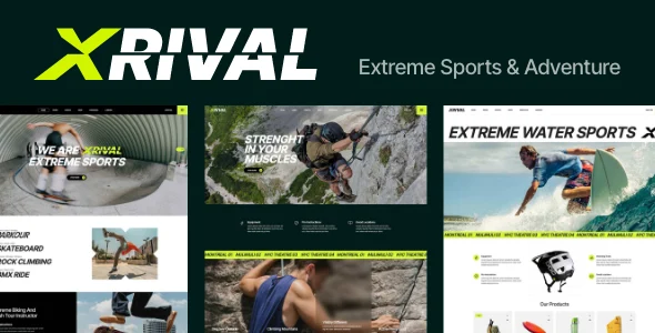 Xrival - Extreme Sports and Adventure WordPress Theme WordPress theme homepage layout for a adventure travel website
