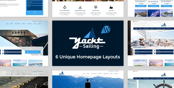 Yacht Sailing - Marine Charter WordPress theme WordPress theme homepage layout for a boat travel website