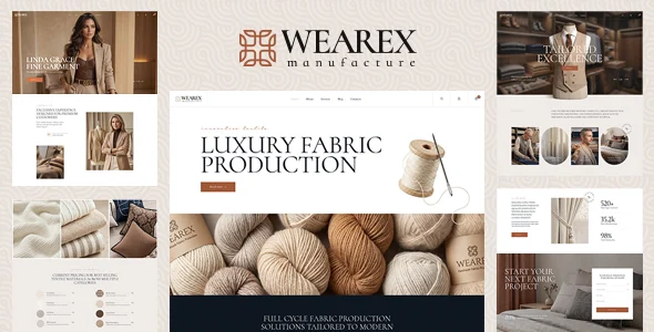 Wearex - Fashion Tailor & Textile Industry WordPress Theme WordPress theme homepage layout for a clothing retail website