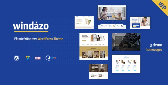 Windazo - Plastic Windows and Doors WordPress Theme WordPress theme homepage layout for a aluminum retail website