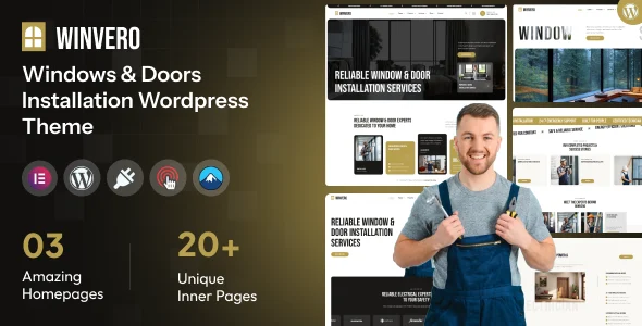 Winvero - Windows & Doors Services WordPress Theme WordPress theme homepage layout for a aluminium windows retail website