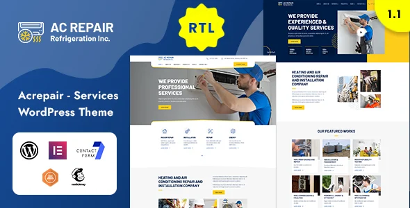 Acrepair - Air Conditioning Services WordPress Theme WordPress theme homepage layout for a ac technology website