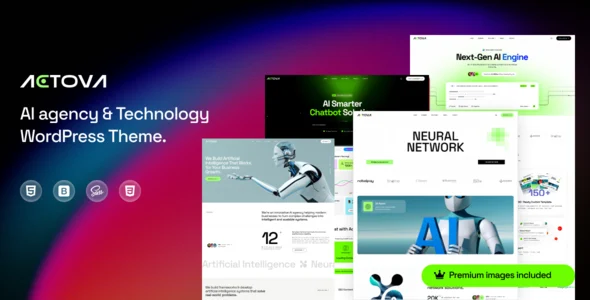 Actova - AI Agency & Technology WordPress Theme WordPress theme homepage layout for a ai technology website