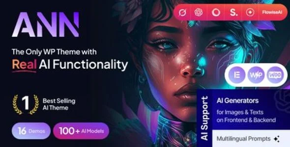 AI ANN - AI Agency, Startup, SaaS & Artificial Neural Network WordPress Theme + Store WordPress theme homepage layout for a ai technology website