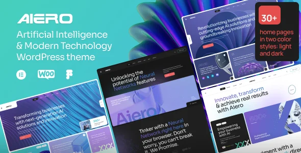 Aiero | AI Agency & Technology WordPress Theme WordPress theme homepage layout for a ai technology website