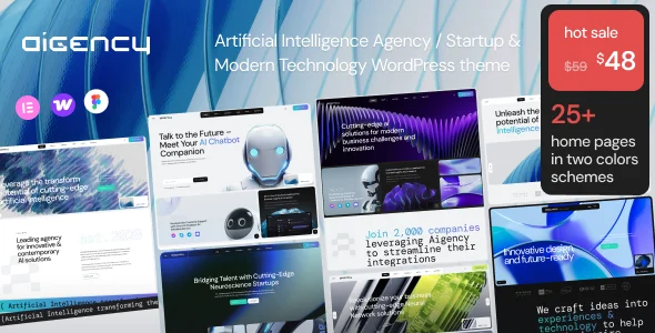 Aigency | AI Agency & Technology Startup WordPress Theme WordPress theme homepage layout for a ai technology website
