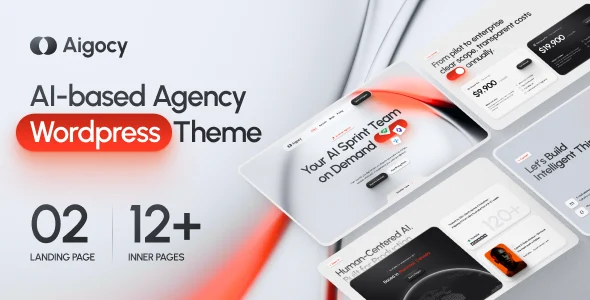 Aigocy - AI Agency WordPress Theme WordPress theme homepage layout for a ai technology website