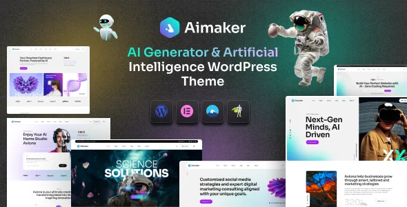 Aimaker - AI Agency & Technology WordPress Theme WordPress theme homepage layout for a ai technology website