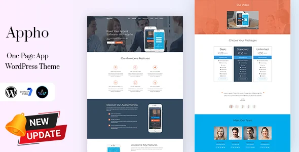 Appho - App & Software Landing Page WordPress Theme WordPress theme homepage layout for a app technology website