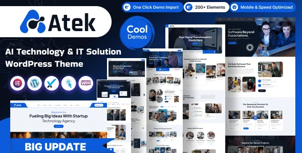 Atek – AI Technology & IT Solution WordPress Theme WordPress theme homepage layout for a accountants technology website
