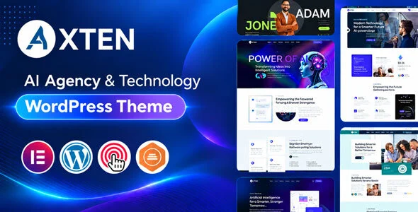 Axten – AI Agency & Technology WordPress Theme WordPress theme homepage layout for a ai agency technology website