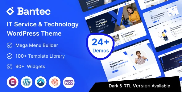 Bantec - IT Service & Technology WordPress Theme WordPress theme homepage layout for a app landing technology website