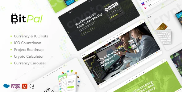 BitPal - Cryptocurrency WordPress Theme WordPress theme homepage layout for a app technology website