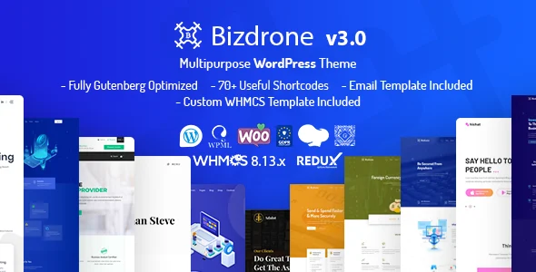 Bizdrone | ICO Crypto Landing & Cryptocurrency WordPress Theme​ with whmcs Template WordPress theme homepage layout for a bitcoin technology website