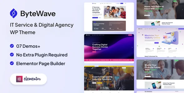 Bytewave - IT Services & Digital Agency WordPress Theme WordPress theme homepage layout for a app technology website