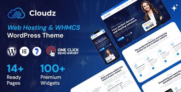 Cloudz - Web Hosting and WHMCS WordPress Theme WordPress theme homepage layout for a cloud hosting technology website
