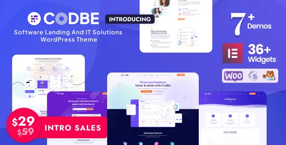 CodBe - Software Landing Page and IT Solutions WordPress Theme WordPress theme homepage layout for a app landing technology website