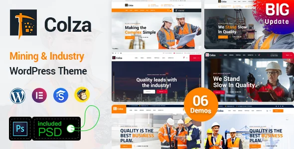 Colza - Mining & Industry WordPress Theme WordPress theme homepage layout for a coal technology website
