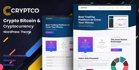 Cryptco - Cryptocurrency &  Saas Landing Page WordPress Theme WordPress theme homepage layout for a bitcoin technology website