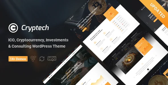 Cryptech - ICO and Cryptocurrency WordPress Theme WordPress theme homepage layout for a bitcoin technology website