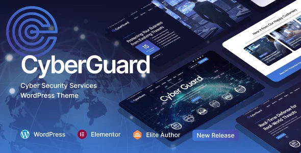 CyberGuard - Cyber Security Services WordPress Theme WordPress theme homepage layout for a cyber security technology website