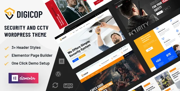 Digicop - Security and CCTV WordPress Theme WordPress theme homepage layout for a bodyguard technology website