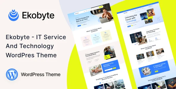 Ekobyte - IT Service & Technology WordPress Theme WordPress theme homepage layout for a agency technology website