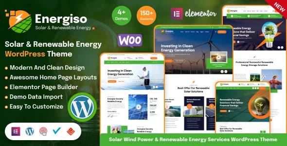 Energiso - Solar Technology & Renewable Energy WordPress Theme WordPress theme homepage layout for a alternative energy technology website