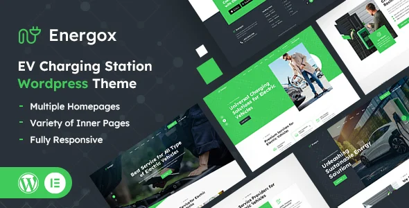 Energox | EV Charging Station WordPress Theme WordPress theme homepage layout for a car evacuation technology website